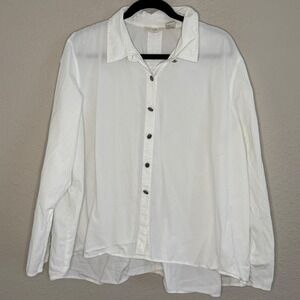 J Jill XLT White Cotton Western Rodeo Shirt Button Old Money Parisian Capsule